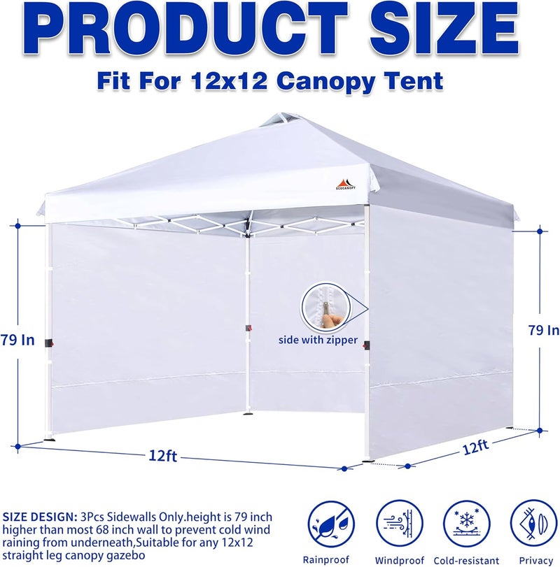 SCOCANOPY SideWall for 12x12ft Canopy Frame, 3 Pack SunWalls Only,(White) - Image 2